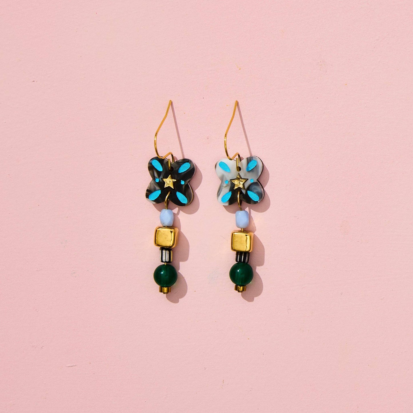 Tile Earrings - Black Marble