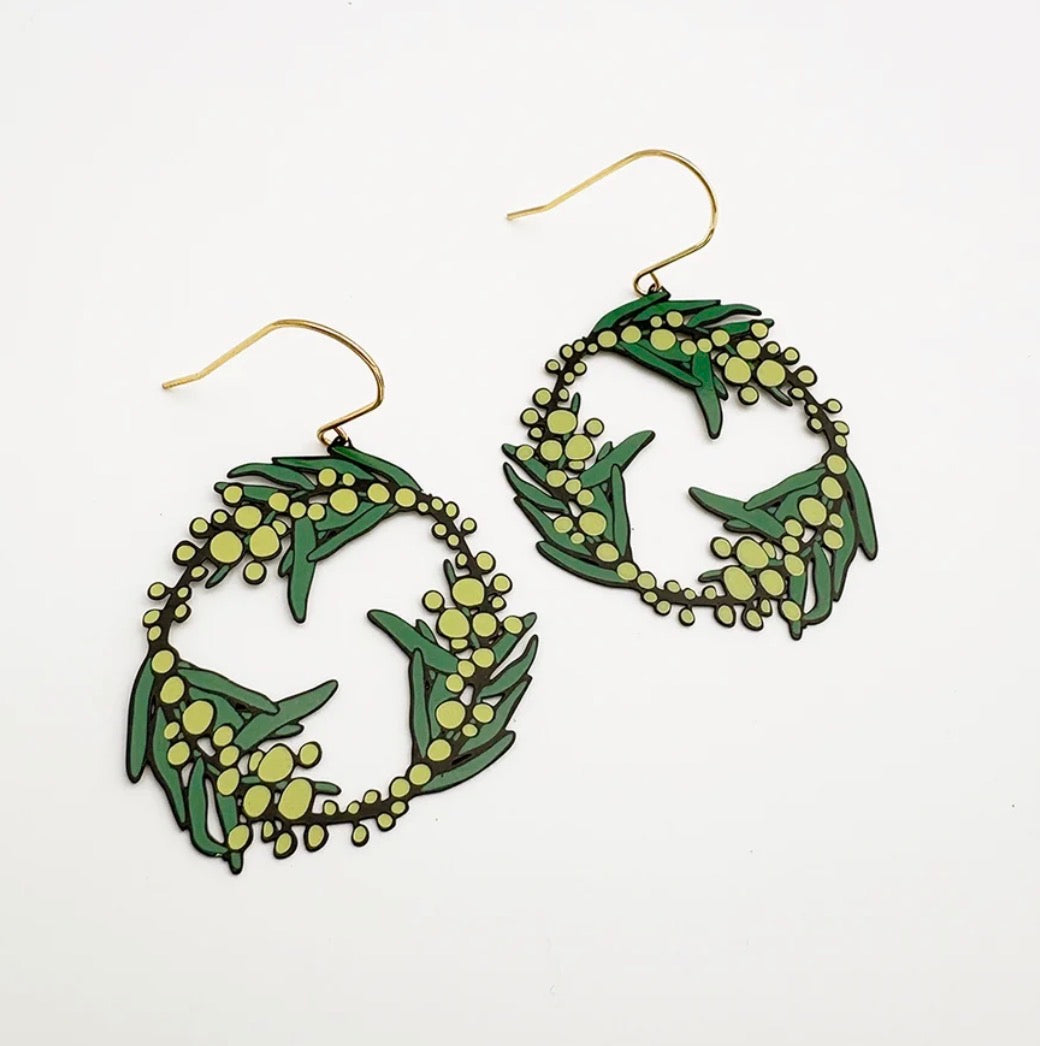 Denz Wattle Christmas Wreath Earrings