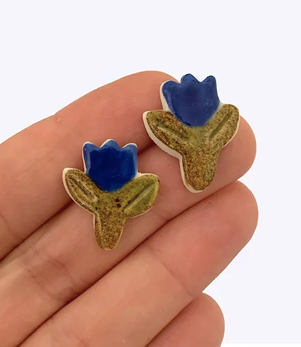 Togetherness Ceramic Cobalt Tulip Stud Earrings