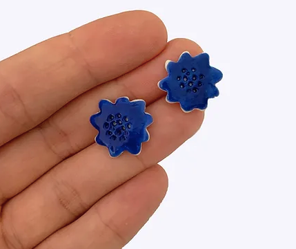 Togetherness Ceramic Cobalt Flora Stud Earrings