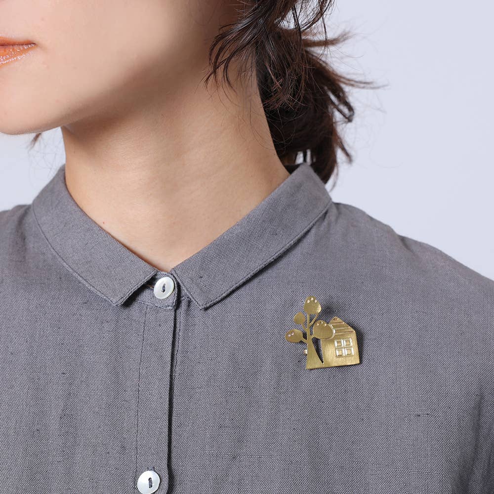 Brass Brooch - Tree House