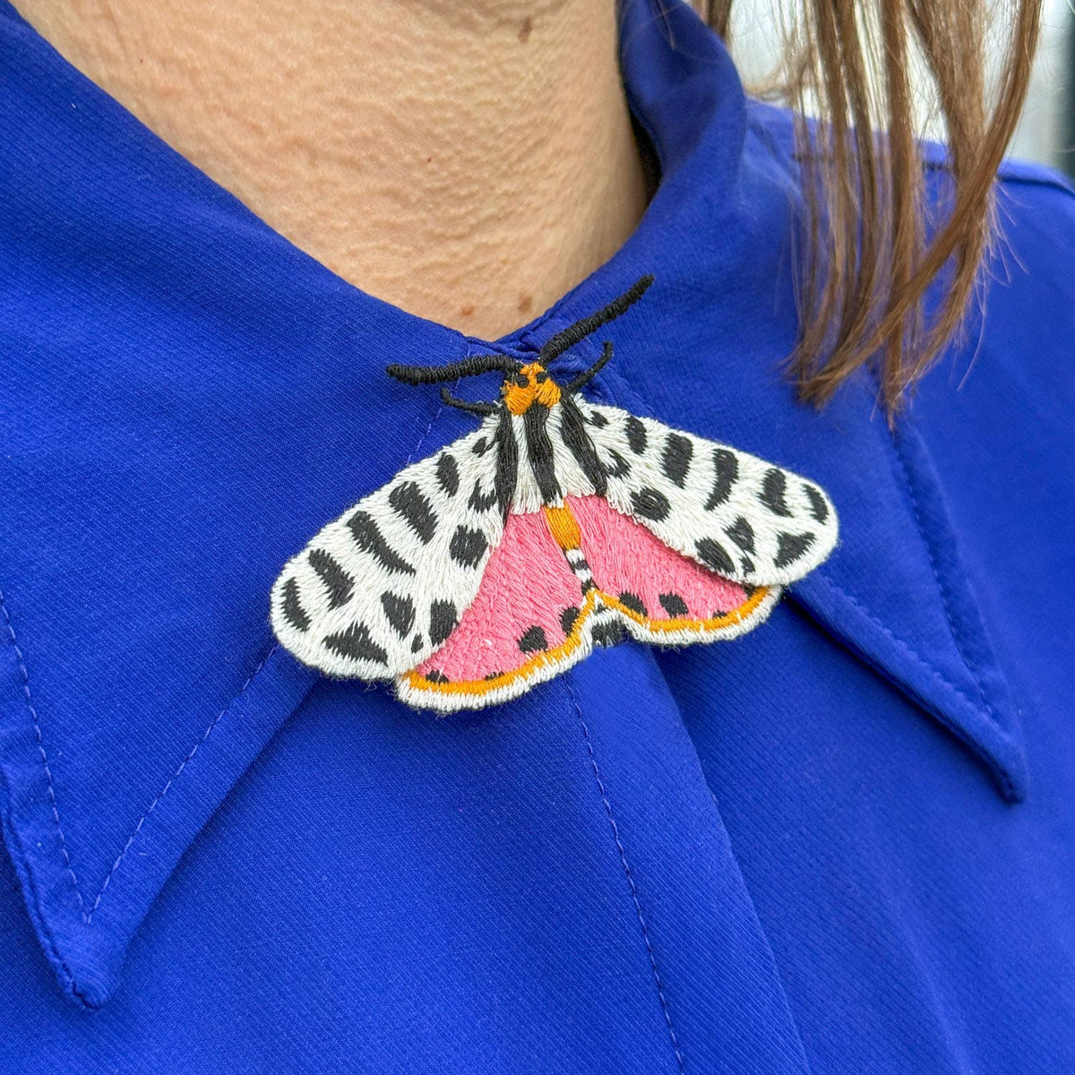 Tiger Moth Embroidered Brooch – Nature Pin