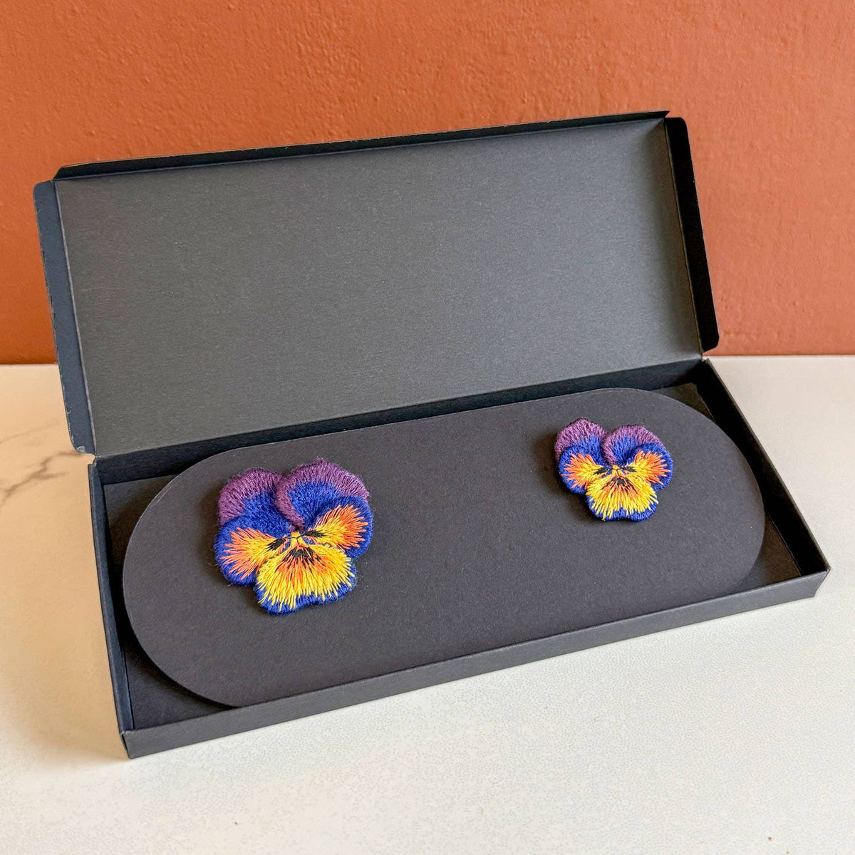 Pansies Embroidered Brooches – Set Of 2