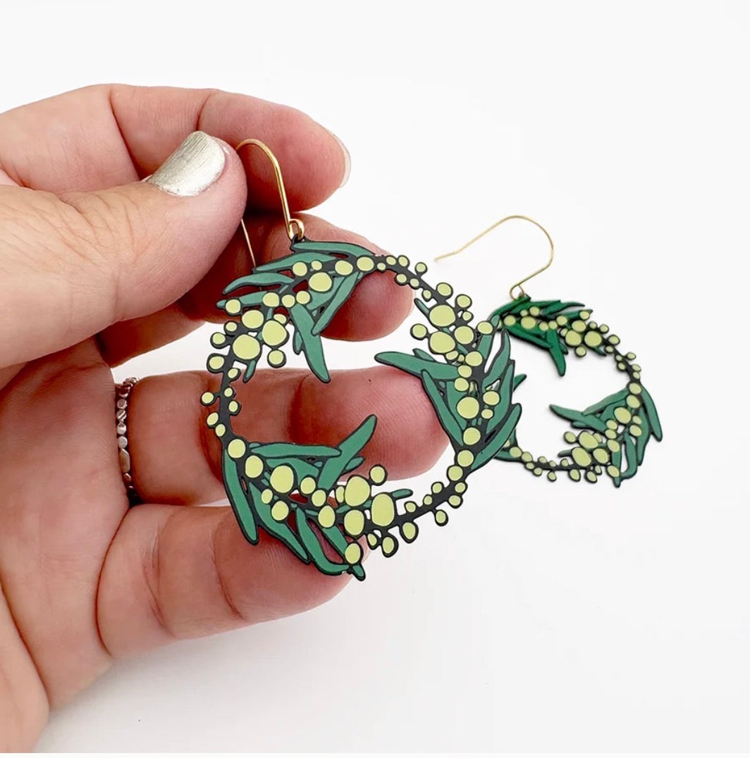 Denz Wattle Christmas Wreath Earrings