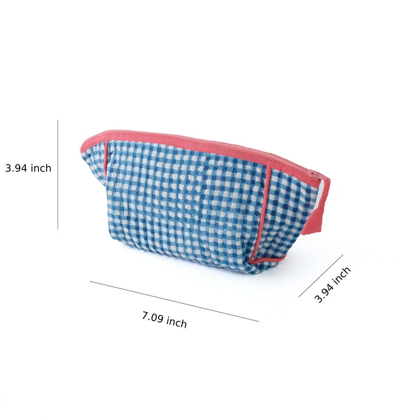 Block-Printed Gingham Pouch - Blue