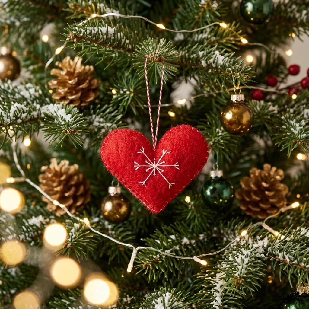 Red Heart with White Snowflake Felt Ornament