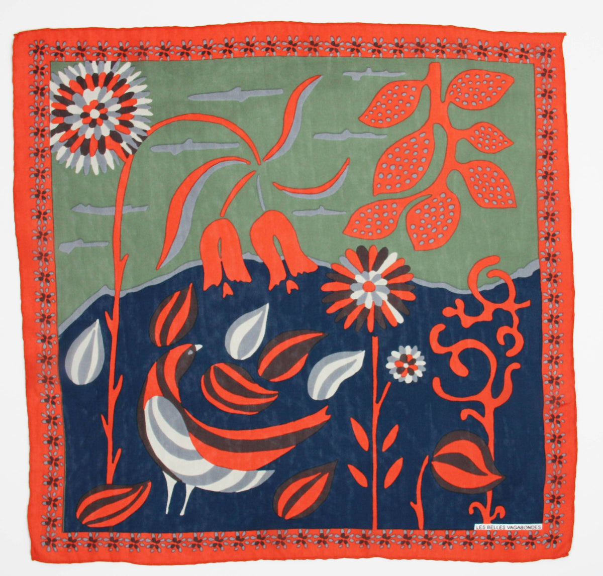 Square Silk Scarf - Orange Birdy