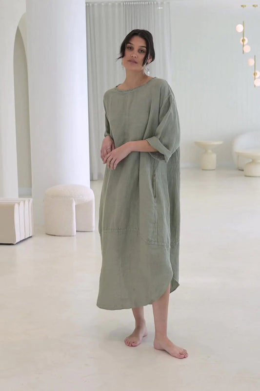 Eadie The Malle Linen Dress - Pistachio