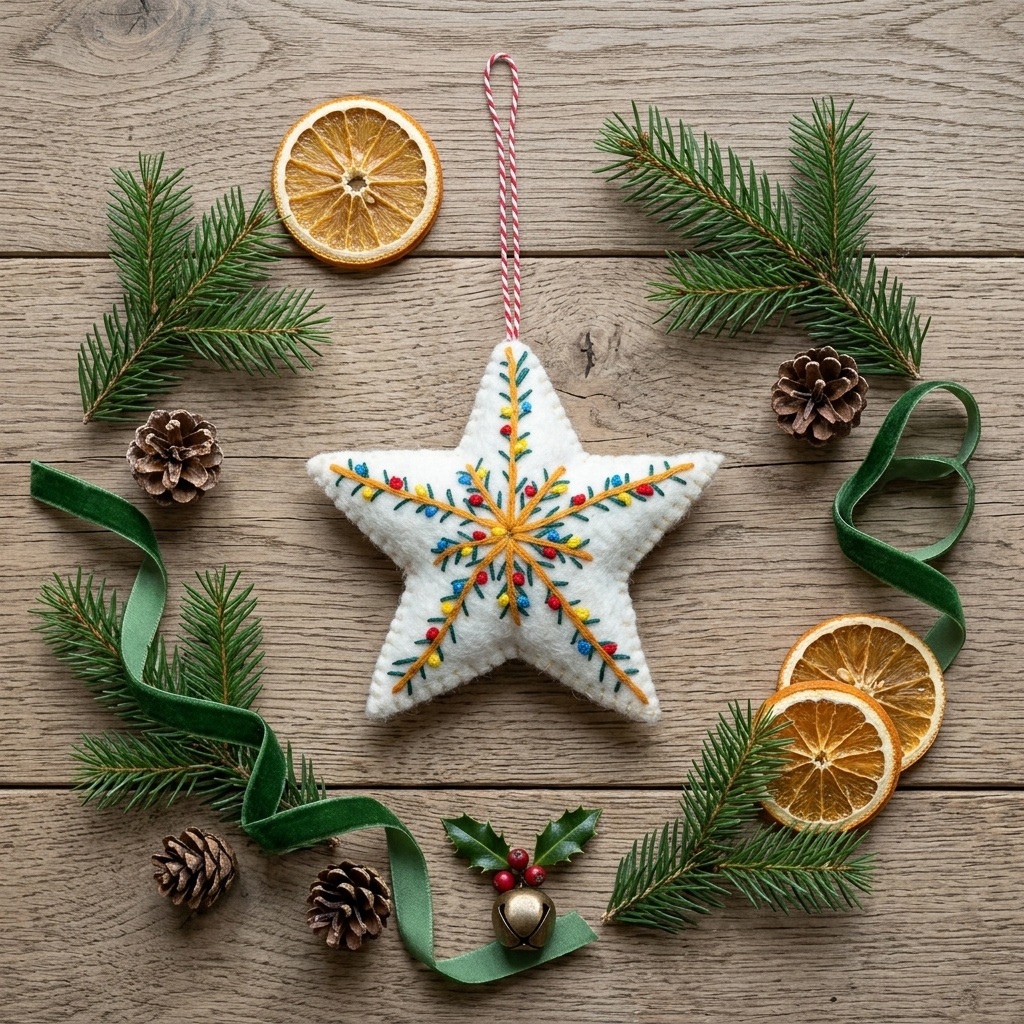 Embroidered Felt Star Christmas Ornament