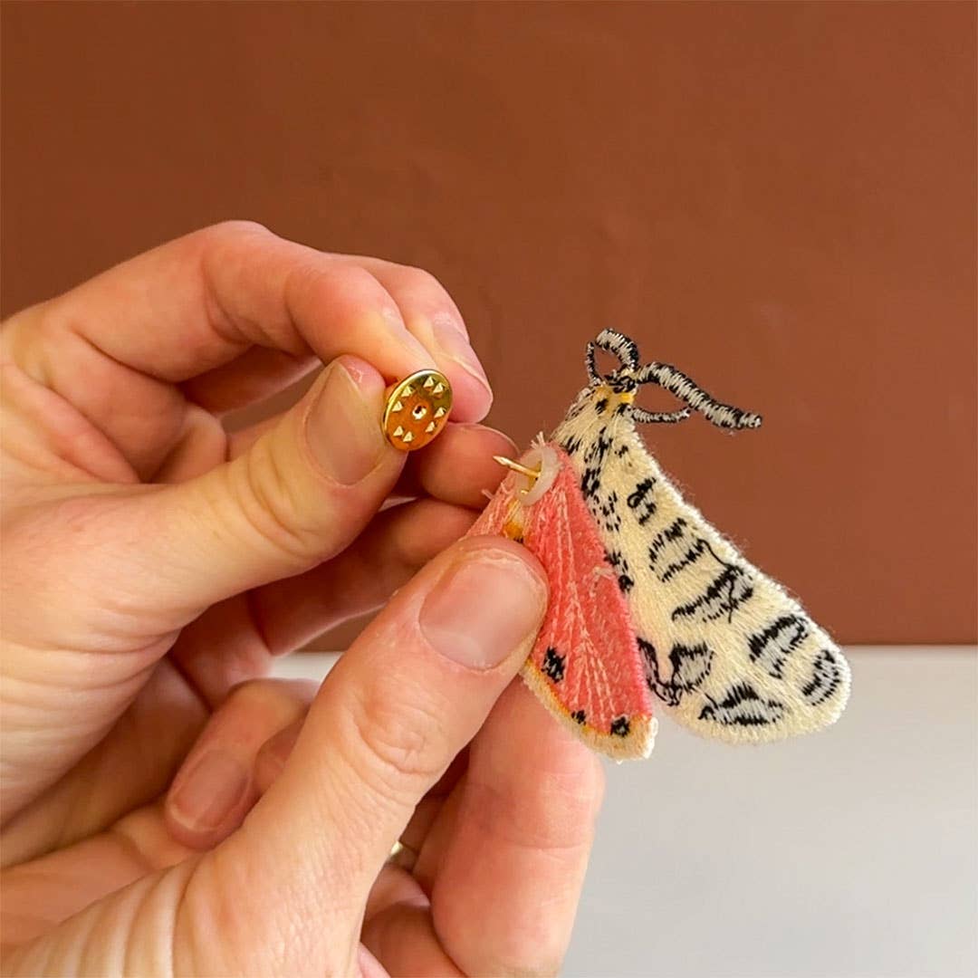 Tiger Moth Embroidered Brooch – Nature Pin
