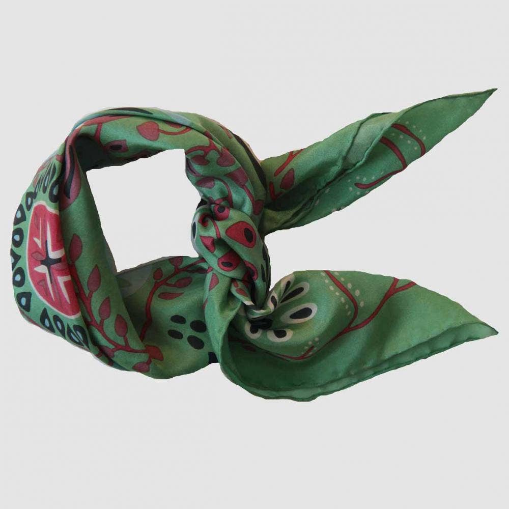 Silk Square Scarf - Green Mini Marushka