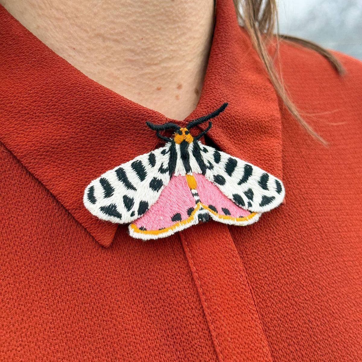 Tiger Moth Embroidered Brooch – Nature Pin