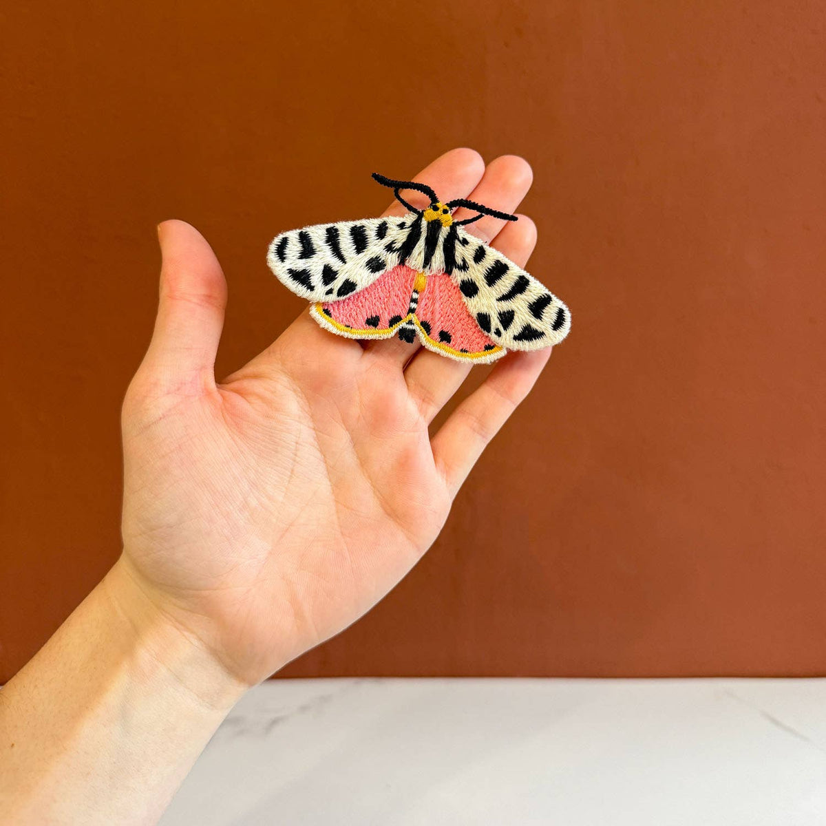 Tiger Moth Embroidered Brooch – Nature Pin