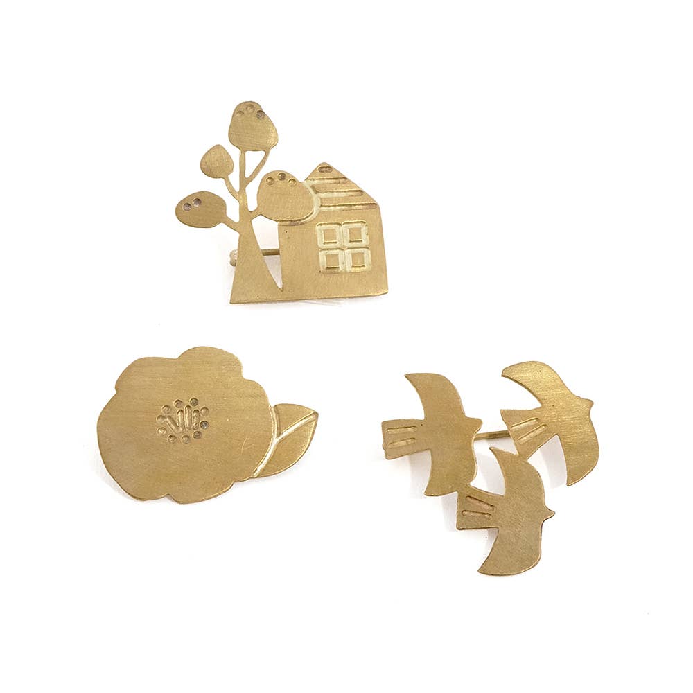 Brass Brooch - Flower