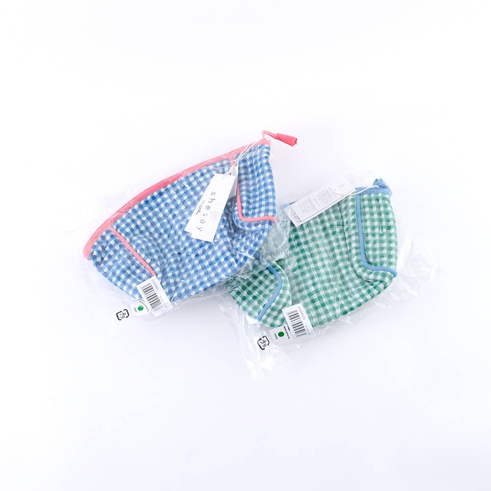 Block-Printed Gingham Pouch - Green