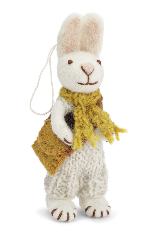 Gry and Sif Felted Rabbit with ochre scarf