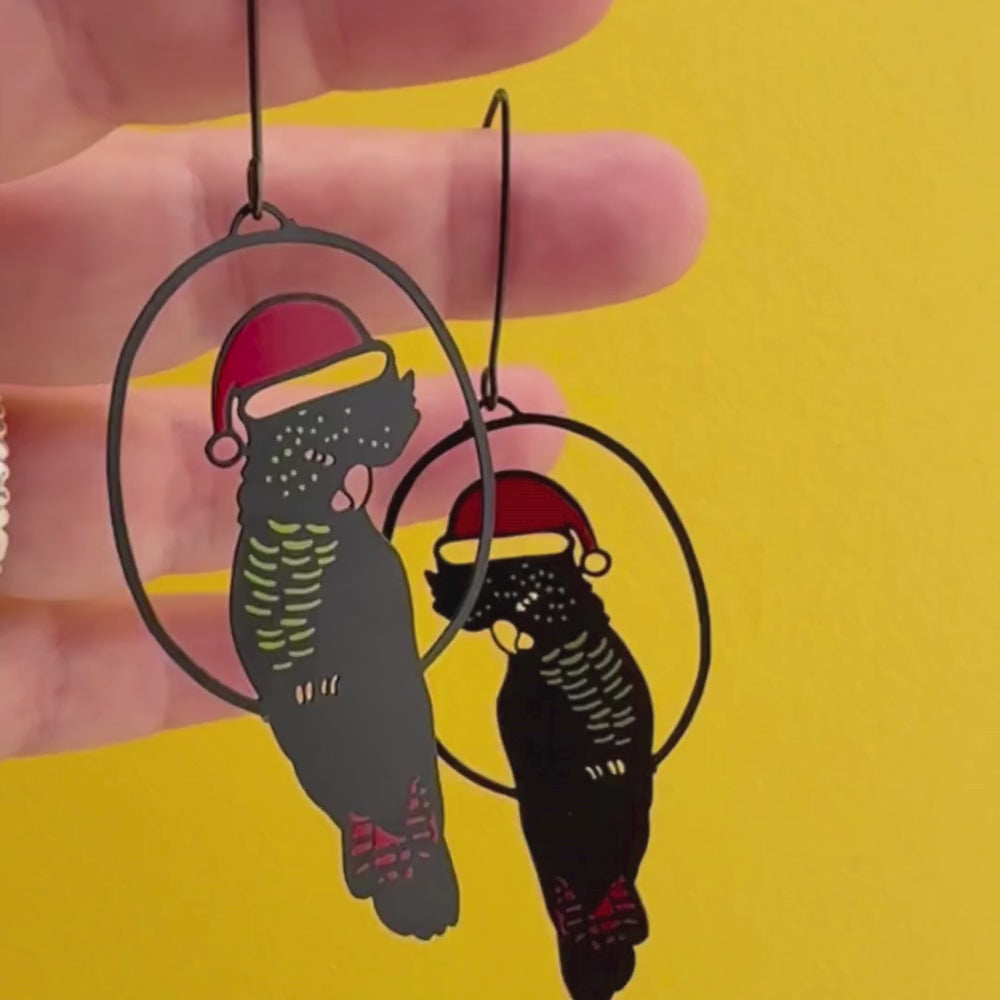Denz Christmas Red Tailed Cockatoo Earrings