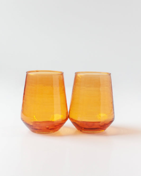 Handblown Hammered Glass Water Tumbler -  Amber