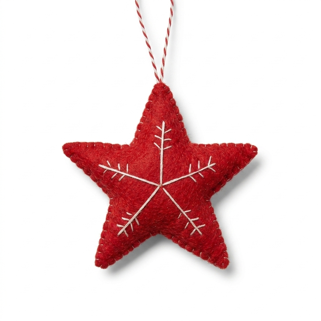Red Star with White Snowflake Felt Ornament