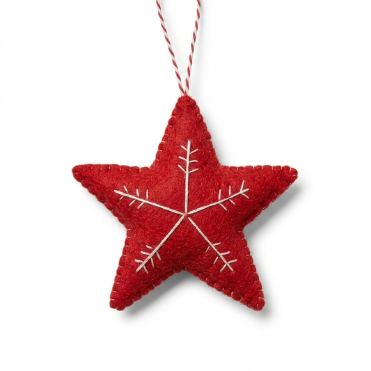 Red Star with White Snowflake Felt Ornament