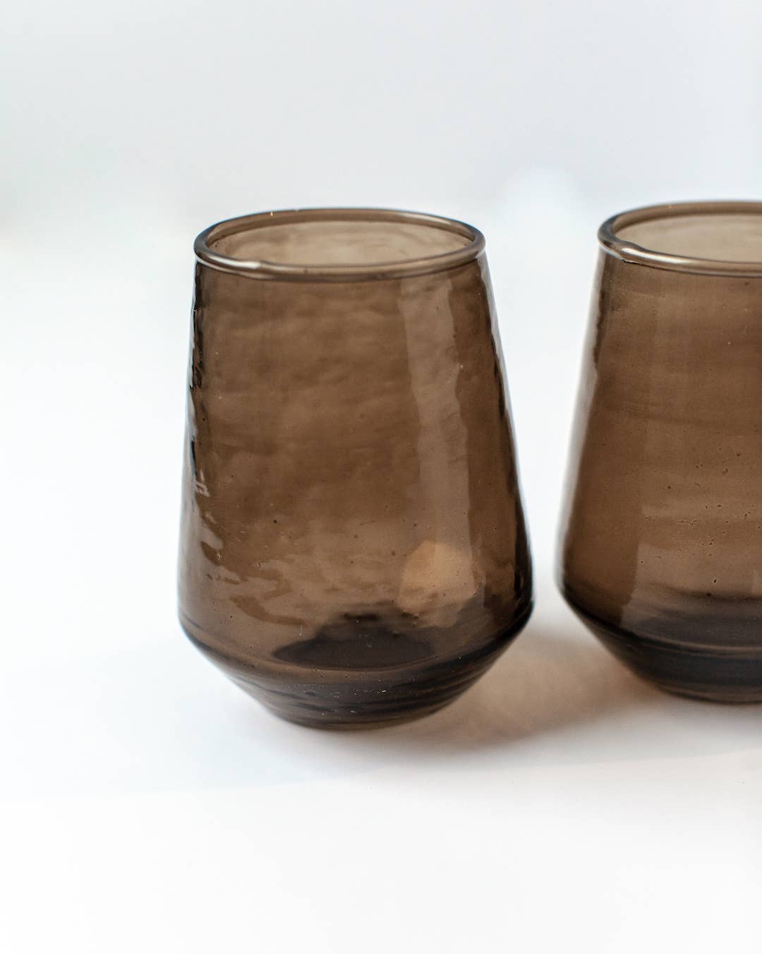 Handblown Hammered Glass Water Tumbler - Smoke
