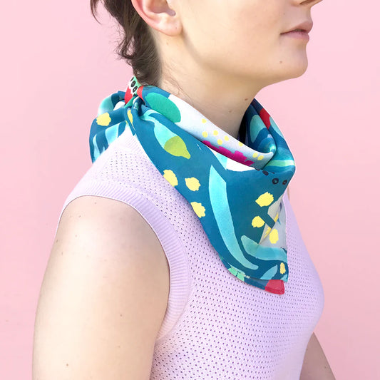 Julie White Silk Cotton Scarf- Abstract Oz Teal