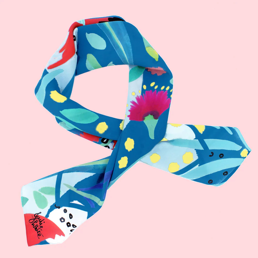 Julie White Silk Cotton Scarf- Abstract Oz Teal