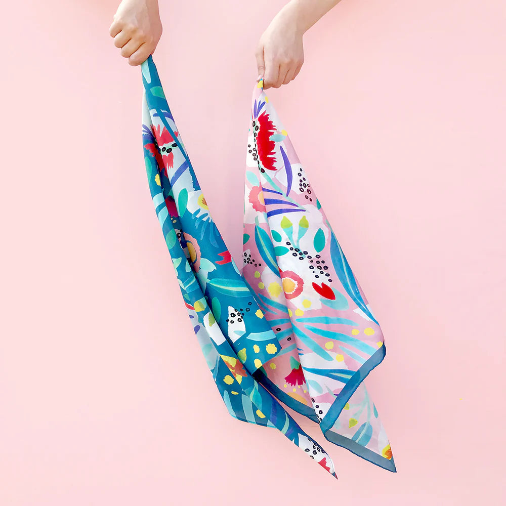 Julie White Silk Cotton Scarf- Abstract Oz Teal