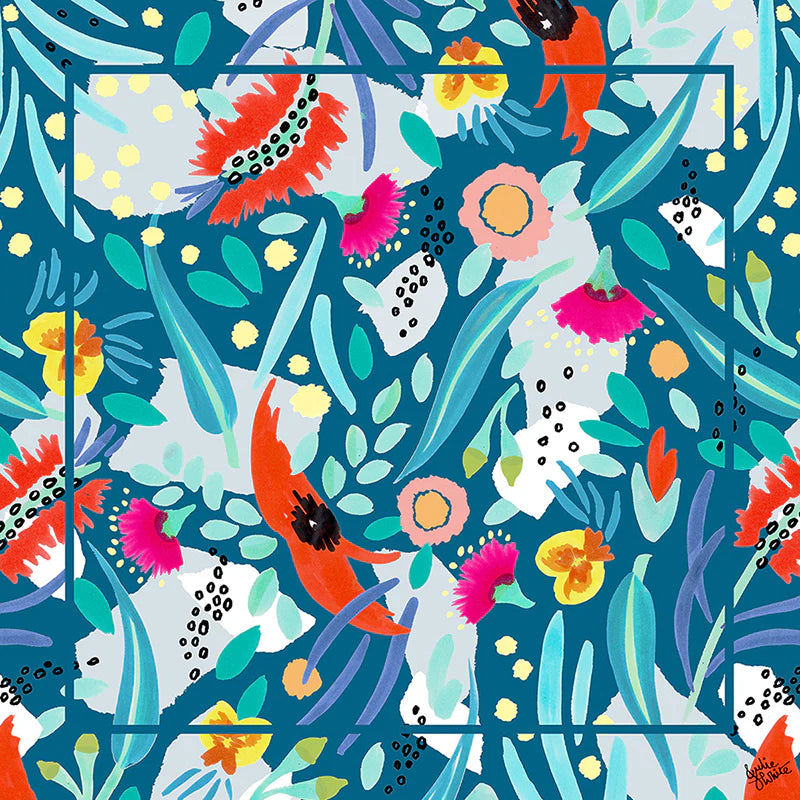 Julie White Silk Cotton Scarf- Abstract Oz Teal