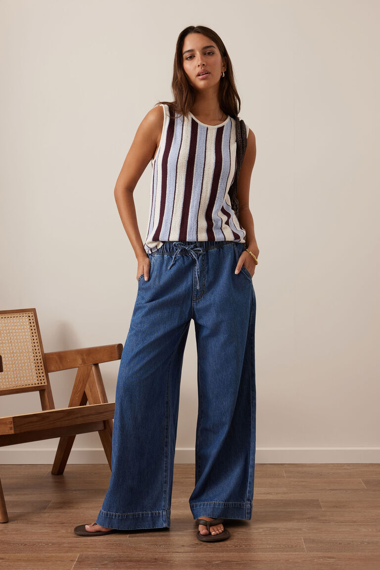 Ceres Life Andie Wide leg Drawstring Pant - Fresh Indigo