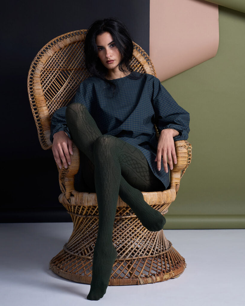 Tightology ‘Aran' Green Cashmere Blend Tights
