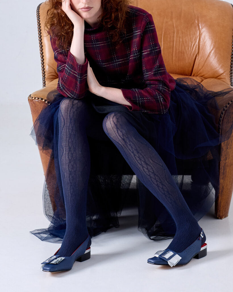 Tightology ‘Aran' Navy Cashmere Blend Tights