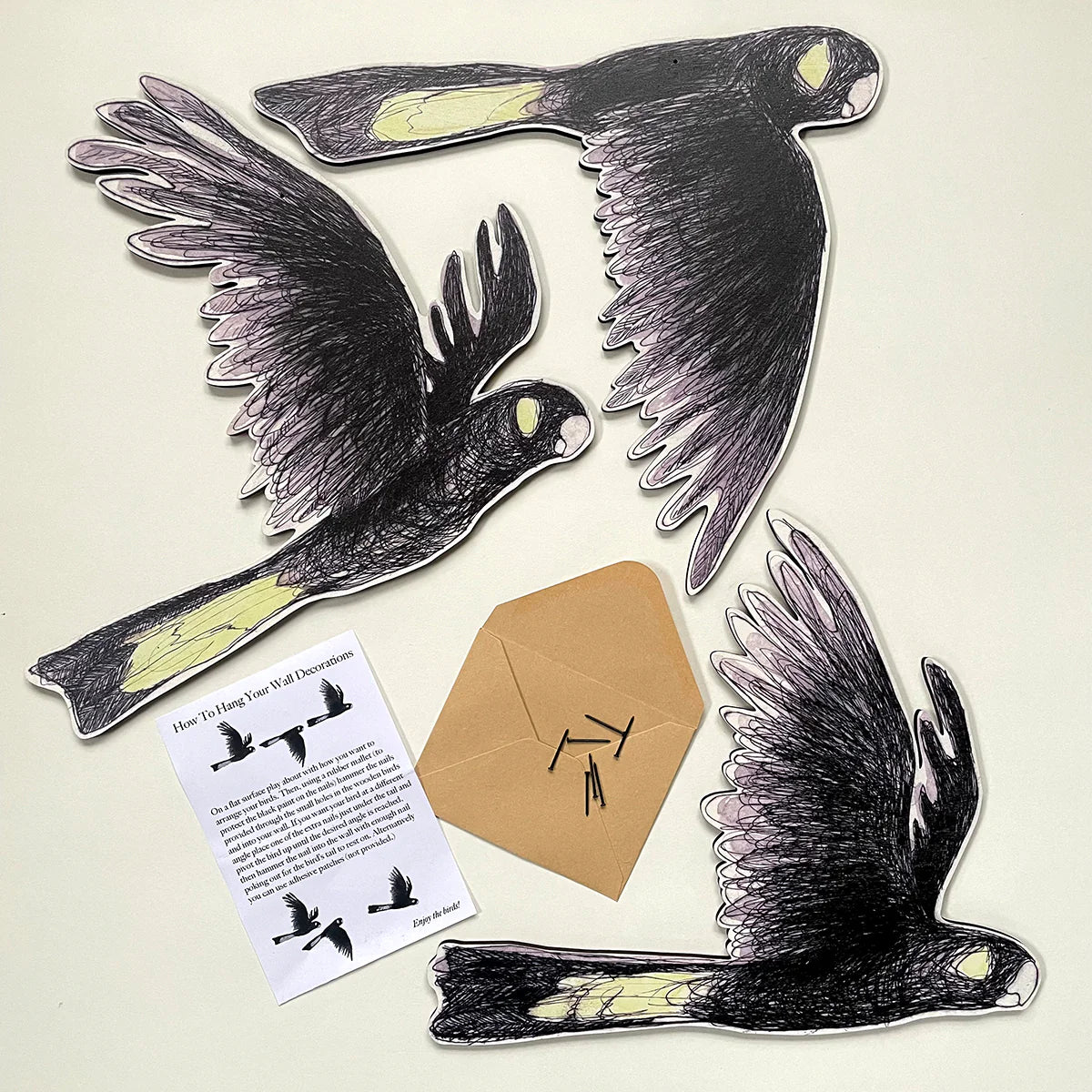 Bridget Farmer Australian Avery Wall Decorations - Yellow Tailed Black Cockatoos