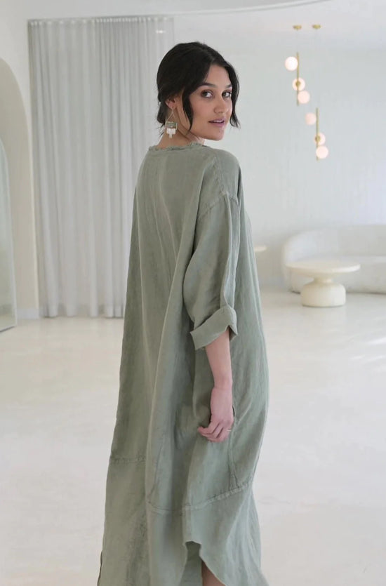 Eadie The Malle Linen Dress - Pistachio