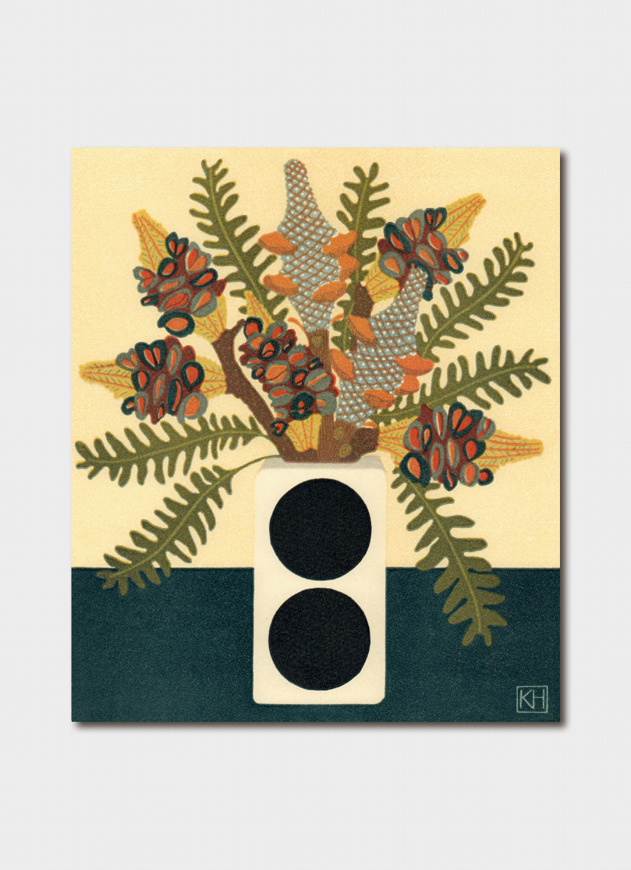 Greeting Card Two Spot Vase & Banksia