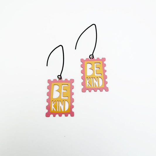 Denz Be Kind Stamp earrings in Pink & Yellow