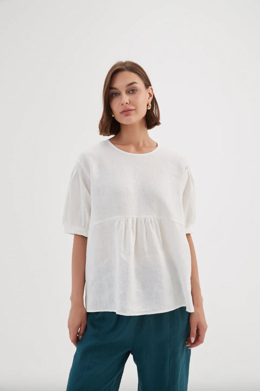 Tirelli Bishop Sleeve Top - White