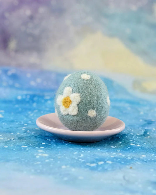 Taras Treasures Felt Blue Floral and Dots Egg