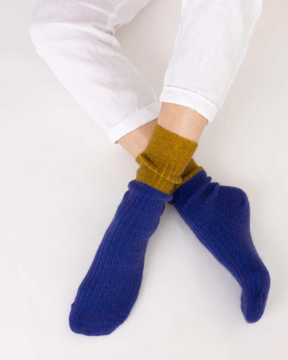 Nooan Possum Merino 'Dunedin' Socks - Blue and Ecru Olive