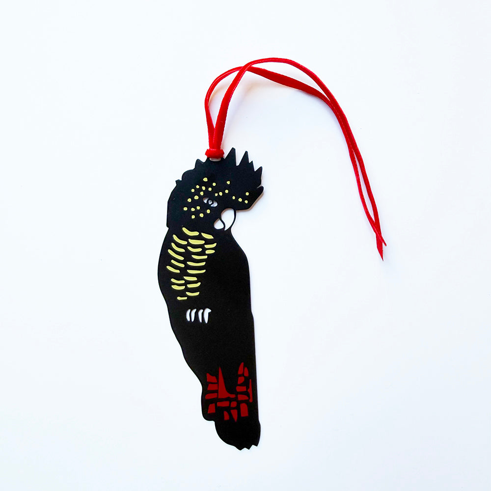 Red Tail Black Cockatoo Bookmark in Black