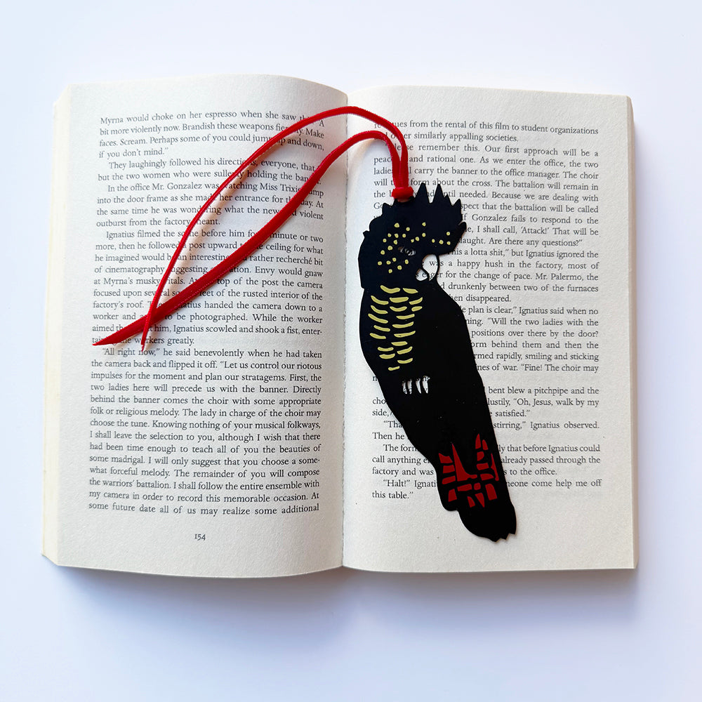 Red Tail Black Cockatoo Bookmark in Black