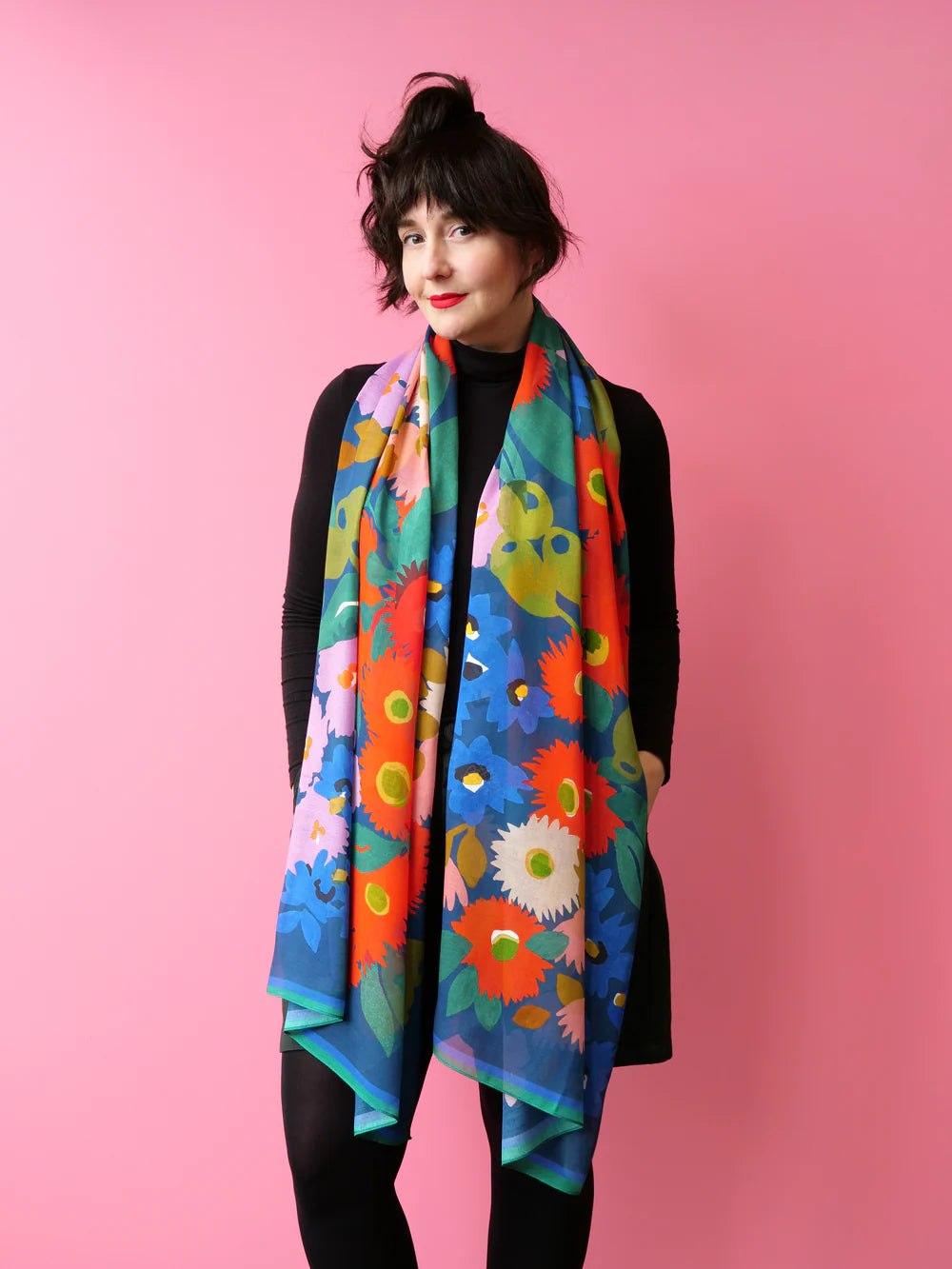 Julie White Silk Modal Rectangle Scarf - Bush Bloom Blue