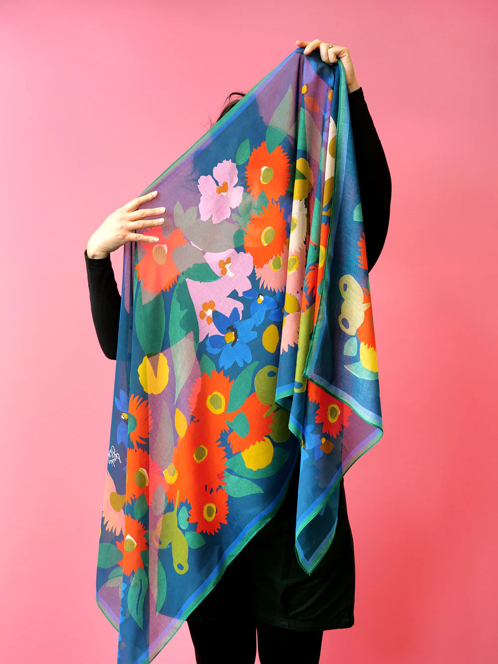 Julie White Silk Modal Rectangle Scarf - Bush Bloom Blue