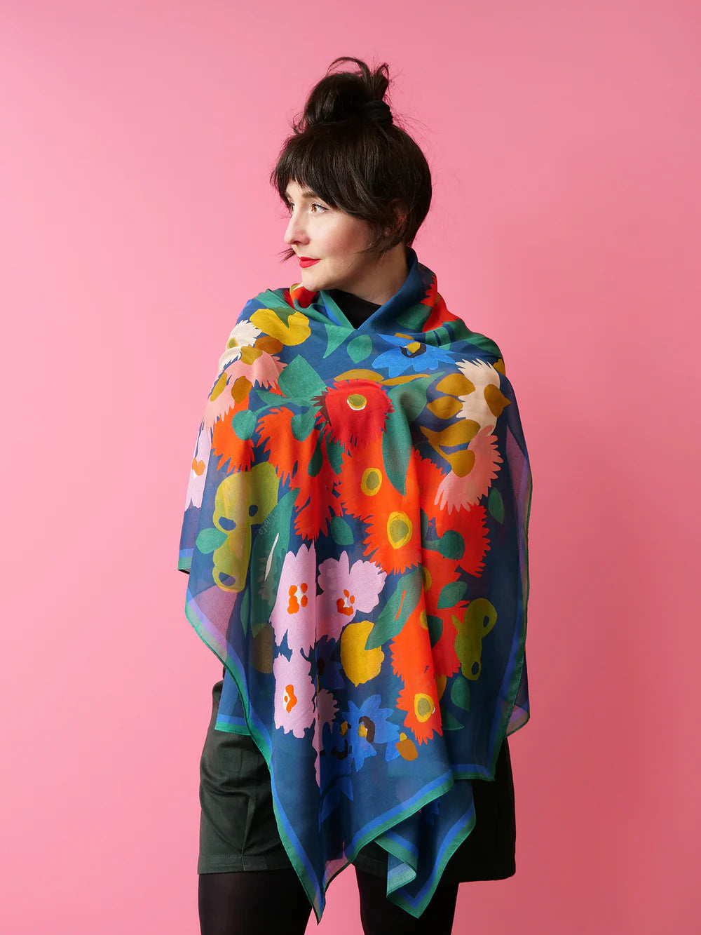 Julie White Silk Modal Rectangle Scarf - Bush Bloom Blue