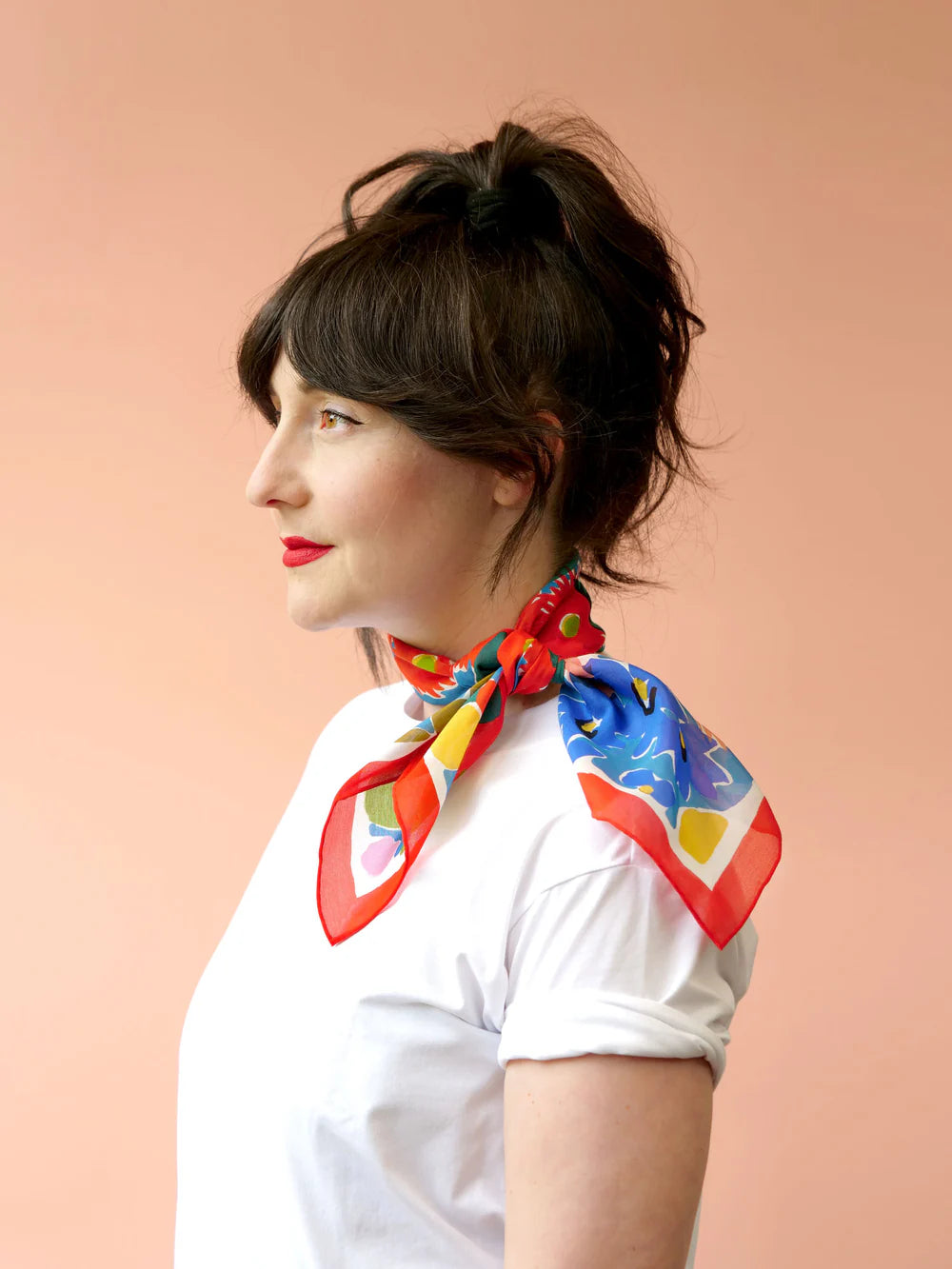 Julie White Silk Cotton Scarf- Bush Bloom Red