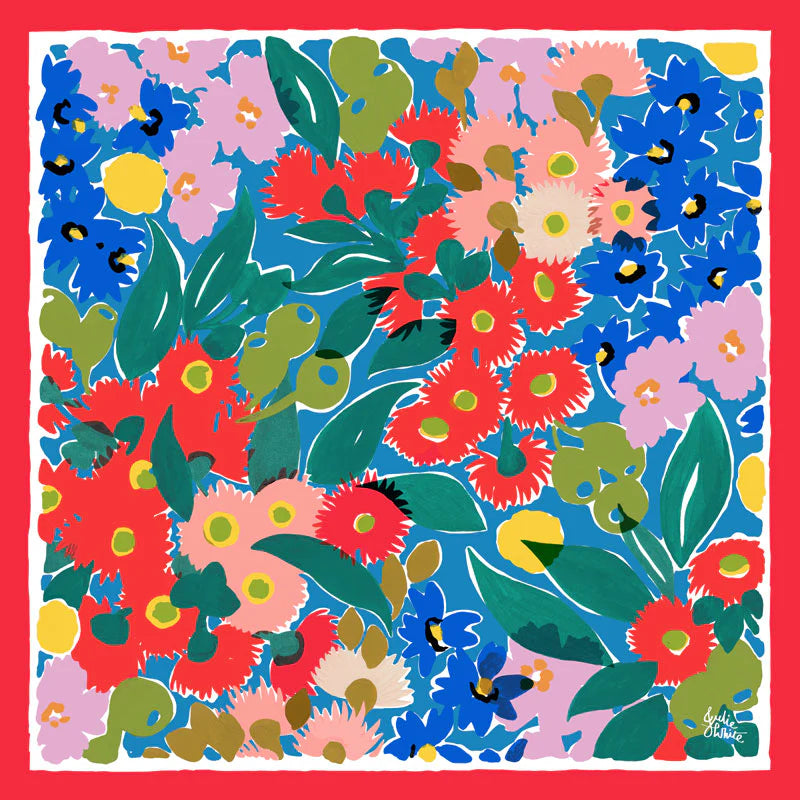 Julie White Silk Cotton Scarf- Bush Bloom Red