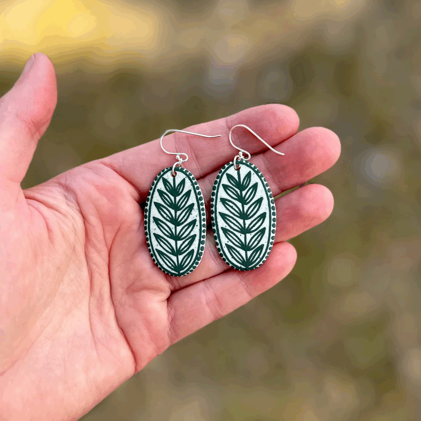 Cara Edwards Ceramic Leafy Oval Earrings