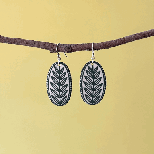 Cara Edwards Ceramic Leafy Oval Earrings