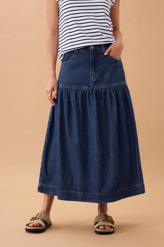 Ceres Life Drop Waist Midi Skirt - Caspian Blue