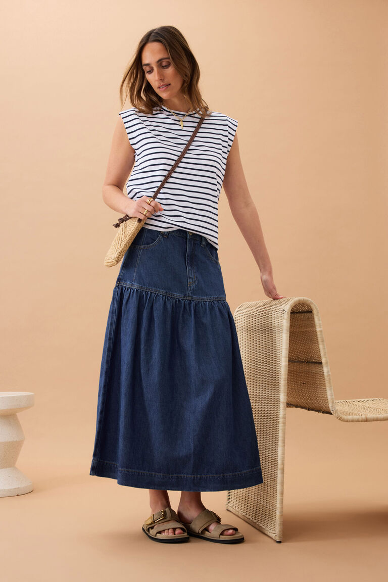 Ceres Life Drop Waist Midi Skirt - Caspian Blue